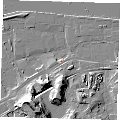 Shaded relief map of the ground around SE78LJ, computed from Environment Agency LiDAR. The ground here sits at about 4 m above sea level and falls 37 m across the surrounding 800 m. Surface water reaching this point runs off ground lying to the south-south-west, 6.0 m higher.