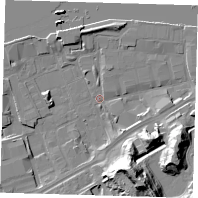 Shaded relief map of the ground around SE78LP, computed from Environment Agency LiDAR. The ground here sits at about 2 m above sea level and falls 37 m across the surrounding 800 m. Surface water reaching this point runs off ground lying to the south-south-east, 36.5 m higher.