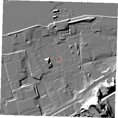 Shaded relief map of the ground around SE78NQ, computed from Environment Agency LiDAR. The ground here sits at about 1 m above sea level and falls 37 m across the surrounding 800 m. Surface water reaching this point runs off ground lying to the south-east, 36.5 m higher.