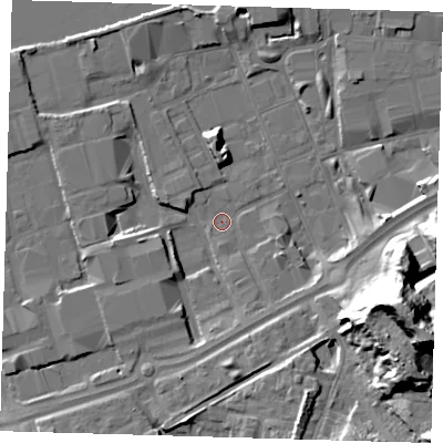 Shaded relief map of the ground around SE78RX, computed from Environment Agency LiDAR. The ground here sits at about 2 m above sea level and falls 37 m across the surrounding 800 m. Surface water reaching this point runs off ground lying to the east-south-east, 36.6 m higher.