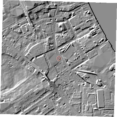 Shaded relief map of the ground around SE83JZ, computed from Environment Agency LiDAR. The ground here sits at about 2 m above sea level and falls 7 m across the surrounding 800 m. Surface water reaching this point runs off ground lying to the east-north-east, 6.0 m higher.