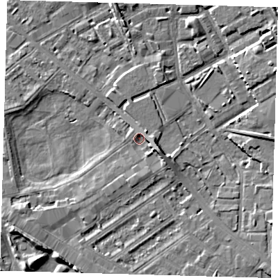 Shaded relief map of the ground around SE85AD, computed from Environment Agency LiDAR. The ground here sits at about 3 m above sea level and falls 8 m across the surrounding 800 m. Surface water reaching this point runs off ground lying to the east-south-east, 4.0 m higher.