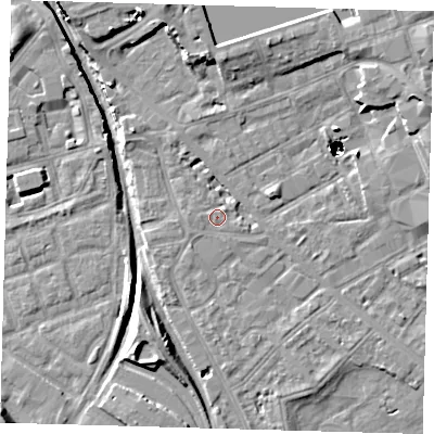 Shaded relief map of the ground around SE85AW, computed from Environment Agency LiDAR. The ground here sits at about 2 m above sea level and falls 47 m across the surrounding 800 m. Surface water reaching this point runs off ground lying to the east-south-east, 1.6 m higher.