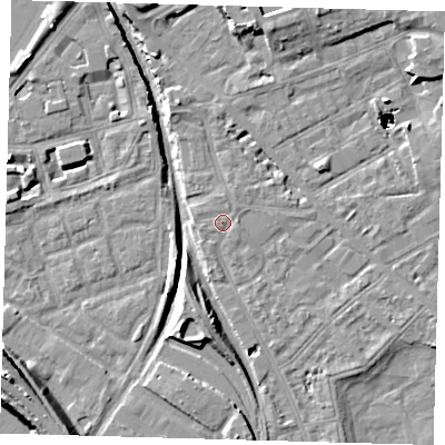 Shaded relief map of the ground around SE85AZ, computed from Environment Agency LiDAR. The ground here sits at about 2 m above sea level and falls 50 m across the surrounding 800 m. Surface water reaching this point runs off ground lying to the north-east, 0.6 m higher.