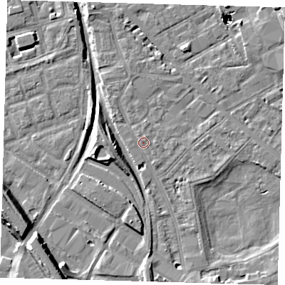 Shaded relief map of the ground around SE85BD, computed from Environment Agency LiDAR. The ground here sits at about 2 m above sea level and falls 49 m across the surrounding 800 m. Surface water reaching this point runs off ground lying to the north-west, 0.6 m higher.