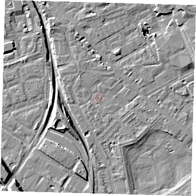Shaded relief map of the ground around SE85BE, computed from Environment Agency LiDAR. The ground here sits at about 2 m above sea level and falls 48 m across the surrounding 800 m. Surface water reaching this point runs off ground lying to the north-east, 45.7 m higher.
