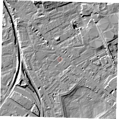 Shaded relief map of the ground around SE85DL, computed from Environment Agency LiDAR. The ground here sits at about 2 m above sea level and falls 46 m across the surrounding 800 m. Surface water reaching this point runs off ground lying to the north-east, 45.7 m higher.