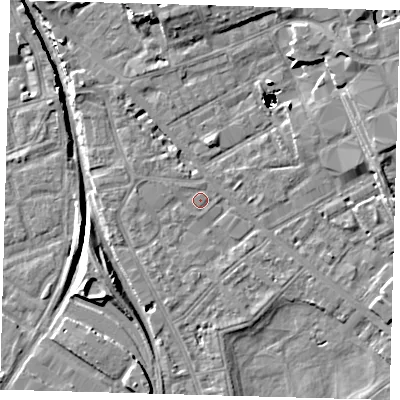 Shaded relief map of the ground around SE85DQ, computed from Environment Agency LiDAR. The ground here sits at about 2 m above sea level and falls 46 m across the surrounding 800 m. Surface water reaching this point runs off ground lying to the north-west, 0.6 m higher.