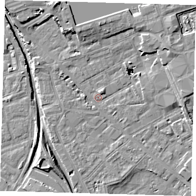 Shaded relief map of the ground around SE85DR, computed from Environment Agency LiDAR. The ground here sits at about 2 m above sea level and falls 48 m across the surrounding 800 m. Surface water reaching this point runs off ground lying to the north-east, 45.7 m higher.