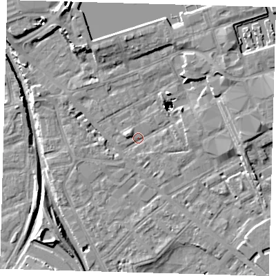 Shaded relief map of the ground around SE85DS, computed from Environment Agency LiDAR. The ground here sits at about 2 m above sea level and falls 48 m across the surrounding 800 m. Surface water reaching this point runs off ground lying to the north-east, 45.7 m higher.