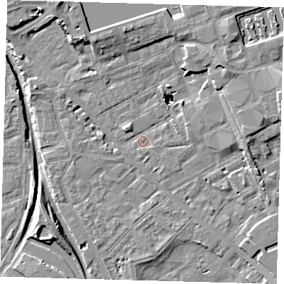 Shaded relief map of the ground around SE85DW, computed from Environment Agency LiDAR. The ground here sits at about 2 m above sea level and falls 47 m across the surrounding 800 m. Surface water reaching this point runs off ground lying to the north-east, 45.7 m higher.
