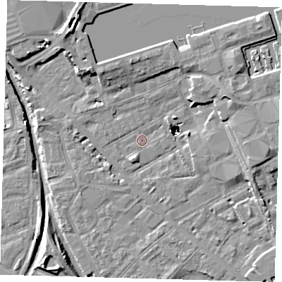 Shaded relief map of the ground around SE85DY, computed from Environment Agency LiDAR. The ground here sits at about 2 m above sea level and falls 48 m across the surrounding 800 m. Surface water reaching this point runs off ground lying to the south-south-west, 42.7 m higher.