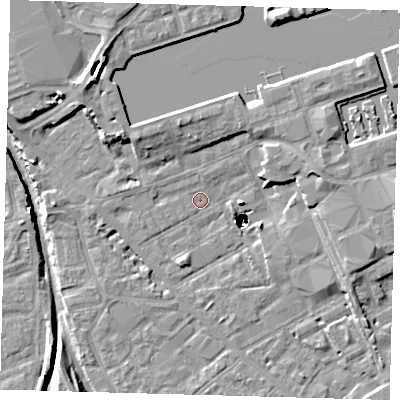 Shaded relief map of the ground around SE85DZ, computed from Environment Agency LiDAR. The ground here sits at about 2 m above sea level and falls 48 m across the surrounding 800 m. Surface water reaching this point runs off ground lying to the west, 0.7 m higher.