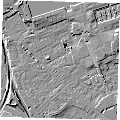 Shaded relief map of the ground around SE85EH, computed from Environment Agency LiDAR. The ground here sits at about 2 m above sea level and falls 48 m across the surrounding 800 m. Surface water reaching this point runs off ground lying to the north-east, 45.7 m higher.