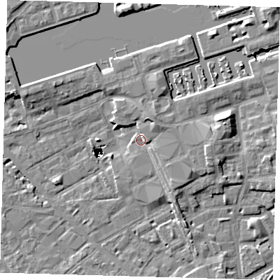 Shaded relief map of the ground around SE85EN, computed from Environment Agency LiDAR. The ground here sits at about 3 m above sea level and falls 47 m across the surrounding 800 m. Surface water reaching this point runs off ground lying to the north-east, 4.0 m higher.