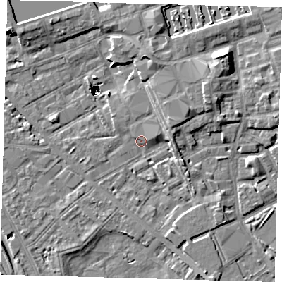 Shaded relief map of the ground around SE85EU, computed from Environment Agency LiDAR. The ground here sits at about 3 m above sea level and falls 47 m across the surrounding 800 m. Surface water reaching this point runs off ground lying to the north-east, 5.4 m higher.