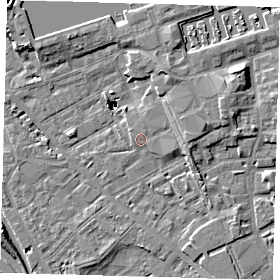 Shaded relief map of the ground around SE85FA, computed from Environment Agency LiDAR. The ground here sits at about 3 m above sea level and falls 48 m across the surrounding 800 m. Surface water reaching this point runs off ground lying to the east-north-east, 3.9 m higher.