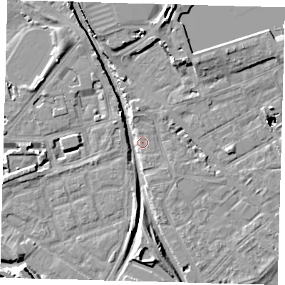 Shaded relief map of the ground around SE85FX, computed from Environment Agency LiDAR. The ground here sits at about 2 m above sea level and falls 51 m across the surrounding 800 m. Surface water reaching this point runs off ground lying to the north-north-east, 2.7 m higher.