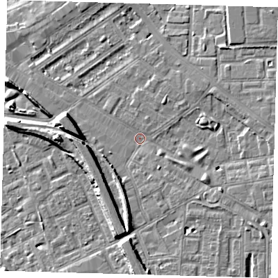 Shaded relief map of the ground around SE85JR, computed from Environment Agency LiDAR. The ground here sits at about 3 m above sea level and falls 10 m across the surrounding 800 m. Surface water reaching this point runs off ground lying to the south, 5.9 m higher.