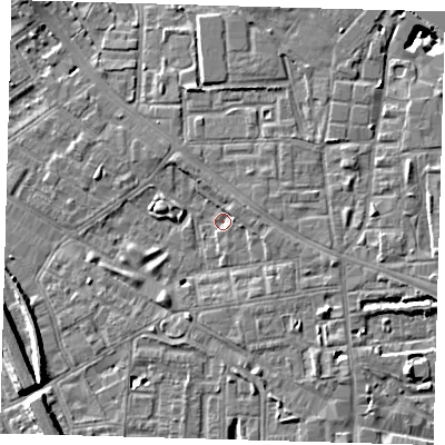Shaded relief map of the ground around SE85LZ, computed from Environment Agency LiDAR. The ground here sits at about 3 m above sea level and falls 10 m across the surrounding 800 m. Surface water reaching this point runs off ground lying to the east-south-east, 3.9 m higher.
