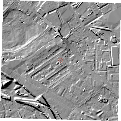 Shaded relief map of the ground around SE85NP, computed from Environment Agency LiDAR. The ground here sits at about 3 m above sea level and falls 10 m across the surrounding 800 m. Surface water reaching this point runs off ground lying to the south-south-west, 7.5 m higher.