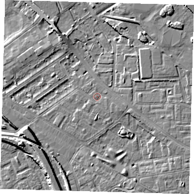 Shaded relief map of the ground around SE85PN, computed from Environment Agency LiDAR. The ground here sits at about 4 m above sea level and falls 10 m across the surrounding 800 m. Surface water reaching this point runs off ground lying to the east-south-east, 1.1 m higher.