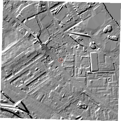 Shaded relief map of the ground around SE85RB, computed from Environment Agency LiDAR. The ground here sits at about 3 m above sea level and falls 10 m across the surrounding 800 m. Surface water reaching this point runs off ground lying to the south-east, 2.0 m higher.