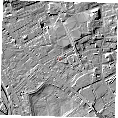 Shaded relief map of the ground around SE85RY, computed from Environment Agency LiDAR. The ground here sits at about 2 m above sea level and falls 47 m across the surrounding 800 m. Surface water reaching this point runs off ground lying to the north-east, 4.1 m higher.