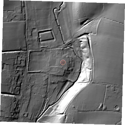 Shaded relief map of the ground around SG106HW, computed from Environment Agency LiDAR. The ground here sits at about 60 m above sea level and falls 33 m across the surrounding 800 m. Surface water reaching this point runs off ground lying to the south-south-west, 0.9 m higher.