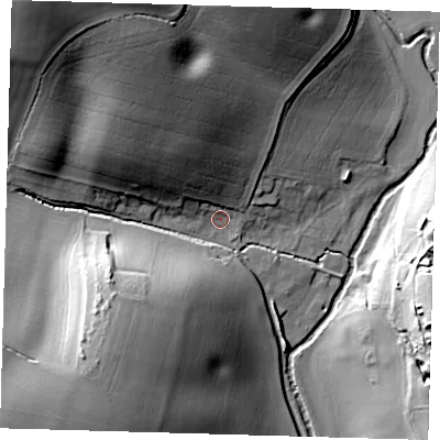 Shaded relief map of the ground around SG111BH, computed from Environment Agency LiDAR. The ground here sits at about 60 m above sea level and falls 44 m across the surrounding 800 m. Surface water reaching this point runs off ground lying to the north-west, 39.8 m higher.