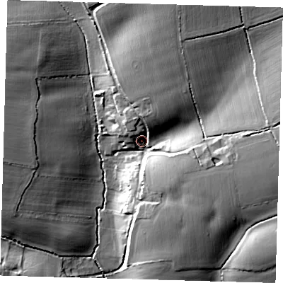 Shaded relief map of the ground around SG111HP, computed from Environment Agency LiDAR. The ground here sits at about 109 m above sea level and falls 19 m across the surrounding 800 m. Surface water reaching this point runs off ground lying to the north-north-east, 13.2 m higher.