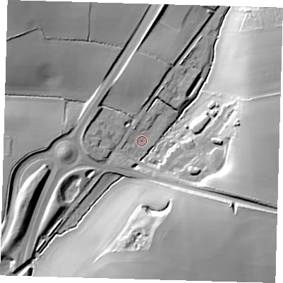 Shaded relief map of the ground around SG111SA, computed from Environment Agency LiDAR. The ground here sits at about 79 m above sea level and falls 31 m across the surrounding 800 m. Surface water reaching this point runs off ground lying to the south, 22.1 m higher.