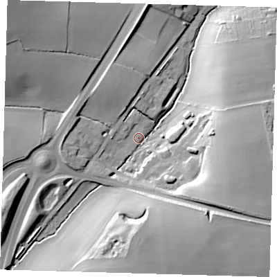 Shaded relief map of the ground around SG111SB, computed from Environment Agency LiDAR. The ground here sits at about 78 m above sea level and falls 30 m across the surrounding 800 m. Surface water reaching this point runs off ground lying to the south, 24.8 m higher.