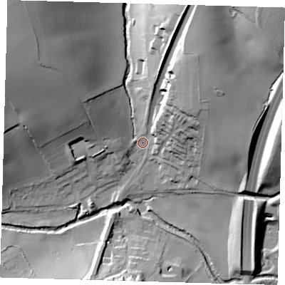 Shaded relief map of the ground around SG120TH, computed from Environment Agency LiDAR. The ground here sits at about 51 m above sea level and falls 37 m across the surrounding 800 m. Surface water reaching this point runs off ground lying to the north-west, 32.6 m higher.