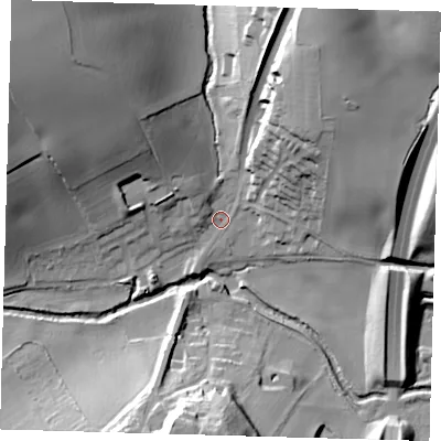 Shaded relief map of the ground around SG120TJ, computed from Environment Agency LiDAR. The ground here sits at about 50 m above sea level and falls 36 m across the surrounding 800 m. Surface water reaching this point runs off ground lying to the north-west, 32.5 m higher.