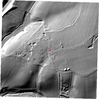 Shaded relief map of the ground around SG120TZ, computed from Environment Agency LiDAR. The ground here sits at about 85 m above sea level and falls 44 m across the surrounding 800 m. Surface water reaching this point runs off ground lying to the north-east, 3.0 m higher.