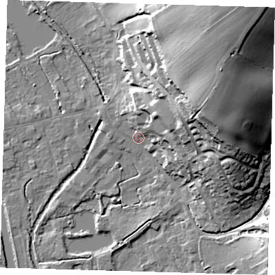 Shaded relief map of the ground around SG128EZ, computed from Environment Agency LiDAR. The ground here sits at about 31 m above sea level and falls 35 m across the surrounding 800 m. Surface water reaching this point runs off ground lying to the north-east, 30.9 m higher.