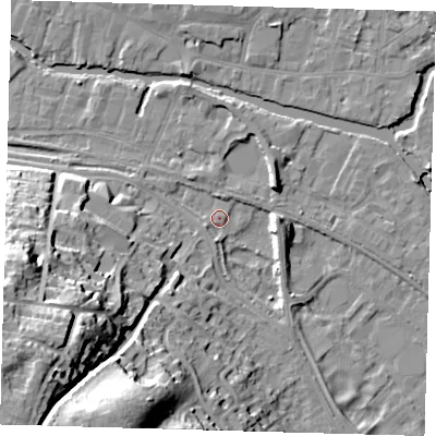 Shaded relief map of the ground around SG129DD, computed from Environment Agency LiDAR. The ground here sits at about 33 m above sea level and falls 37 m across the surrounding 800 m. Surface water reaching this point runs off ground lying to the south-west, 1.7 m higher.