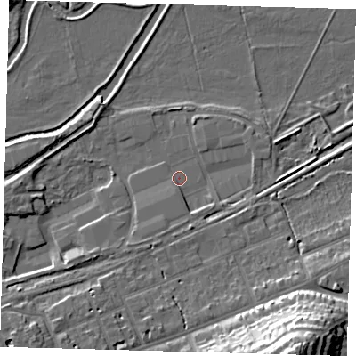 Shaded relief map of the ground around SG137BH, computed from Environment Agency LiDAR. The ground here sits at about 36 m above sea level and falls 27 m across the surrounding 800 m. Surface water reaching this point runs off ground lying to the south-south-east, 25.4 m higher.