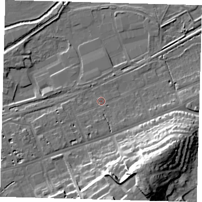 Shaded relief map of the ground around SG137DD, computed from Environment Agency LiDAR. The ground here sits at about 38 m above sea level and falls 30 m across the surrounding 800 m. Surface water reaching this point runs off ground lying to the north-west, 0.6 m higher.