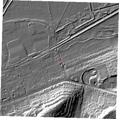Shaded relief map of the ground around SG137DS, computed from Environment Agency LiDAR. The ground here sits at about 37 m above sea level and falls 36 m across the surrounding 800 m. Surface water reaching this point runs off ground lying to the east, 7.8 m higher.