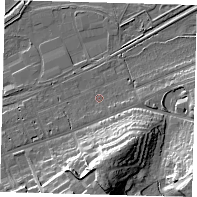 Shaded relief map of the ground around SG137DW, computed from Environment Agency LiDAR. The ground here sits at about 38 m above sea level and falls 32 m across the surrounding 800 m. Surface water reaching this point runs off ground lying to the east, 2.7 m higher.