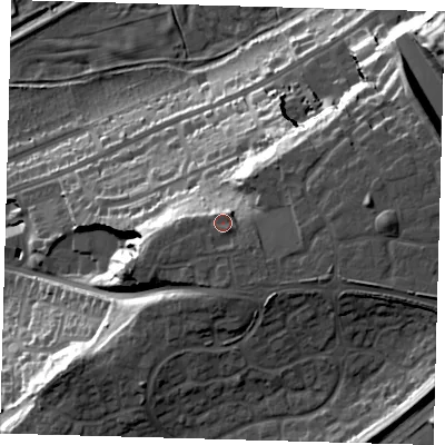 Shaded relief map of the ground around SG137HL, computed from Environment Agency LiDAR. The ground here sits at about 69 m above sea level and falls 40 m across the surrounding 800 m. Surface water reaching this point runs off ground lying to the south-south-east, 0.9 m higher.