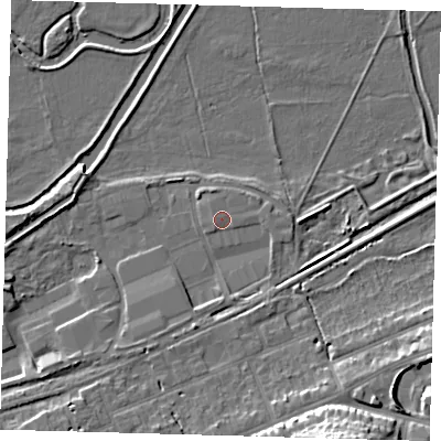 Shaded relief map of the ground around SG137UB, computed from Environment Agency LiDAR. The ground here sits at about 37 m above sea level and falls 16 m across the surrounding 800 m. Surface water reaching this point runs off ground lying to the east, 0.8 m higher.