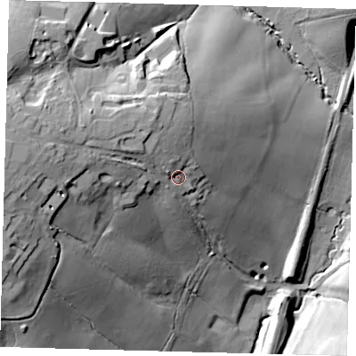 Shaded relief map of the ground around SG138QR, computed from Environment Agency LiDAR. The ground here sits at about 93 m above sea level and falls 51 m across the surrounding 800 m. Surface water reaching this point runs off ground lying to the west-north-west, 11.9 m higher.