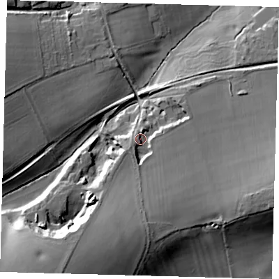 Shaded relief map of the ground around SG142LF, computed from Environment Agency LiDAR. The ground here sits at about 52 m above sea level and falls 26 m across the surrounding 800 m. Surface water reaching this point runs off ground lying to the south-south-west, 17.0 m higher.