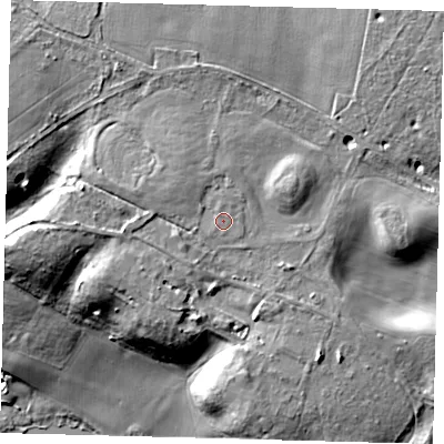 Shaded relief map of the ground around SG142NA, computed from Environment Agency LiDAR. The ground here sits at about 75 m above sea level and falls 31 m across the surrounding 800 m. Surface water reaching this point runs off ground lying to the north-north-east, 0.6 m higher.