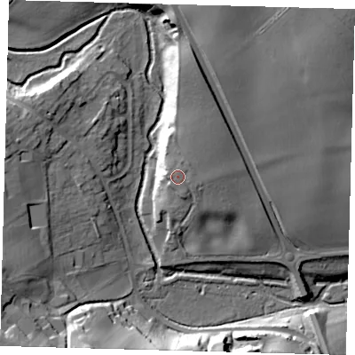Shaded relief map of the ground around SG143NZ, computed from Environment Agency LiDAR. The ground here sits at about 64 m above sea level and falls 30 m across the surrounding 800 m. Surface water reaching this point runs off ground lying to the north-east, 1.1 m higher.
