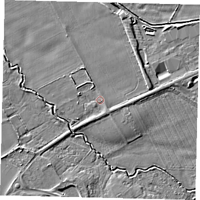 Shaded relief map of the ground around SG180EP, computed from Environment Agency LiDAR. The ground here sits at about 29 m above sea level and falls 5 m across the surrounding 800 m. Surface water reaching this point runs off ground lying to the south-east, 0.8 m higher.