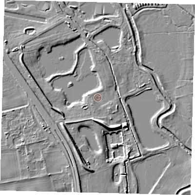 Shaded relief map of the ground around SG189BB, computed from Environment Agency LiDAR. The ground here sits at about 25 m above sea level and falls 8 m across the surrounding 800 m. Surface water reaching this point runs off ground lying to the south-east, 1.0 m higher.